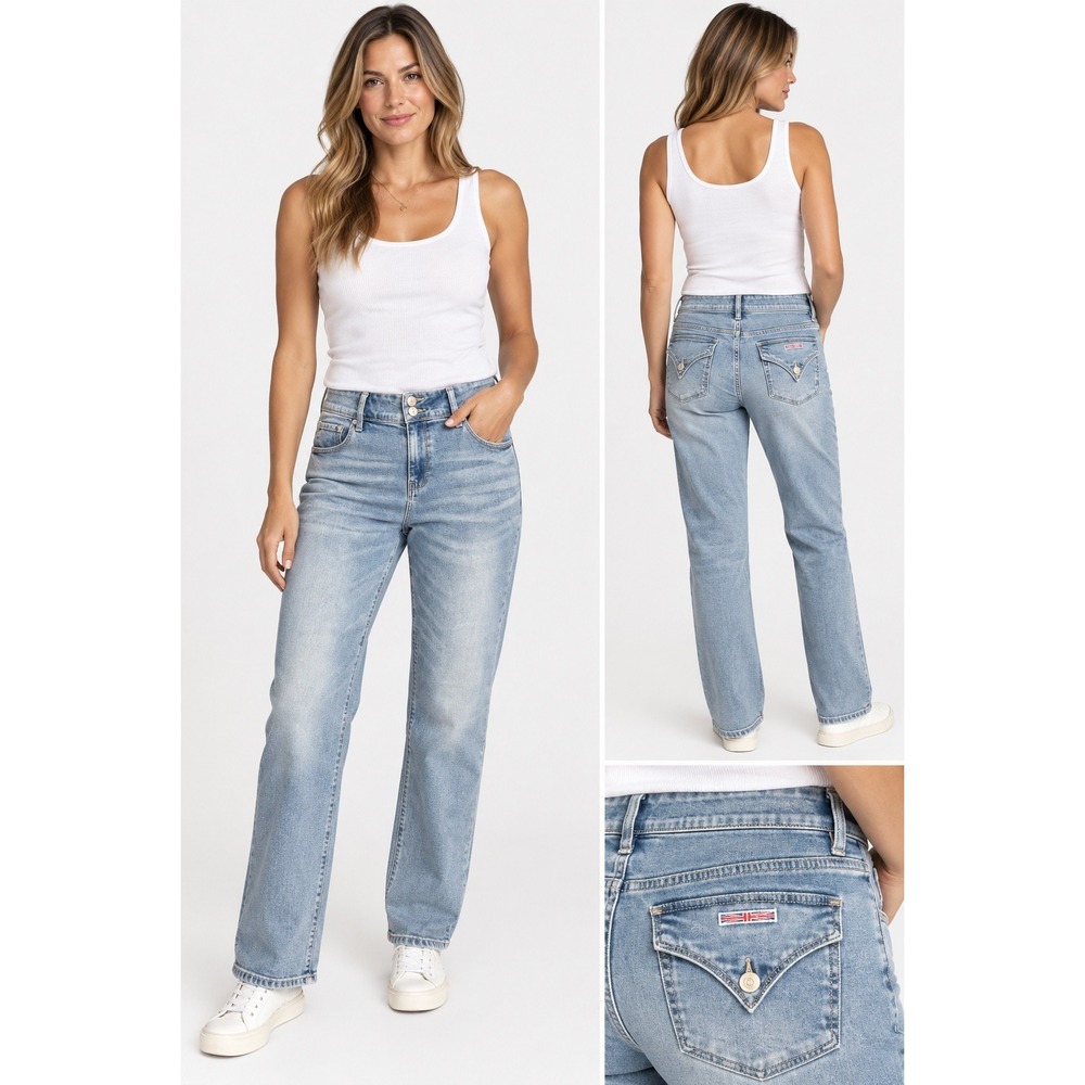 Hudson Los Angeles Flap Pocket Straight Leg Jeans Light Wash Blue Size 12